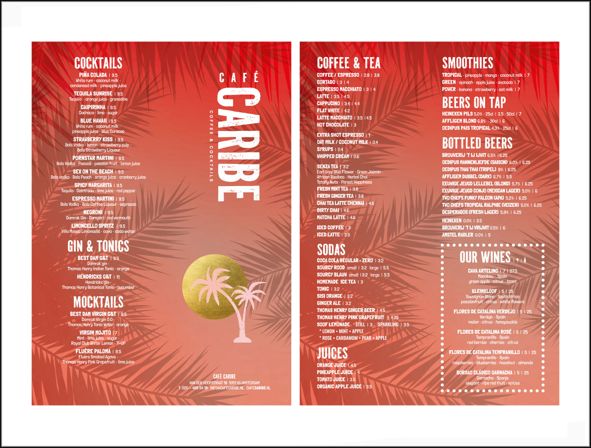 Cafe Caribe menukaarten